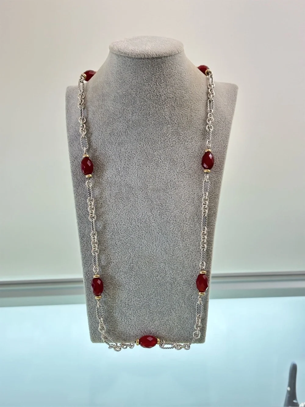 David Yurman 925 & 18k Gold Bijoux Station Necklace with Carnelian 34